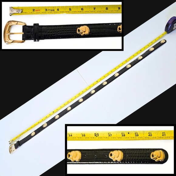 Vintage German Elephant Belt Black Patent Leather Gold Hardware Sz 90 Good Luck - Picture 6 of 12